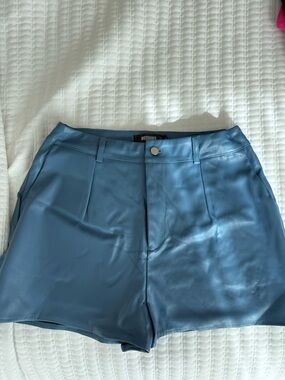 Missguided Blue Faux Leather Women’s High-Waist Shorts